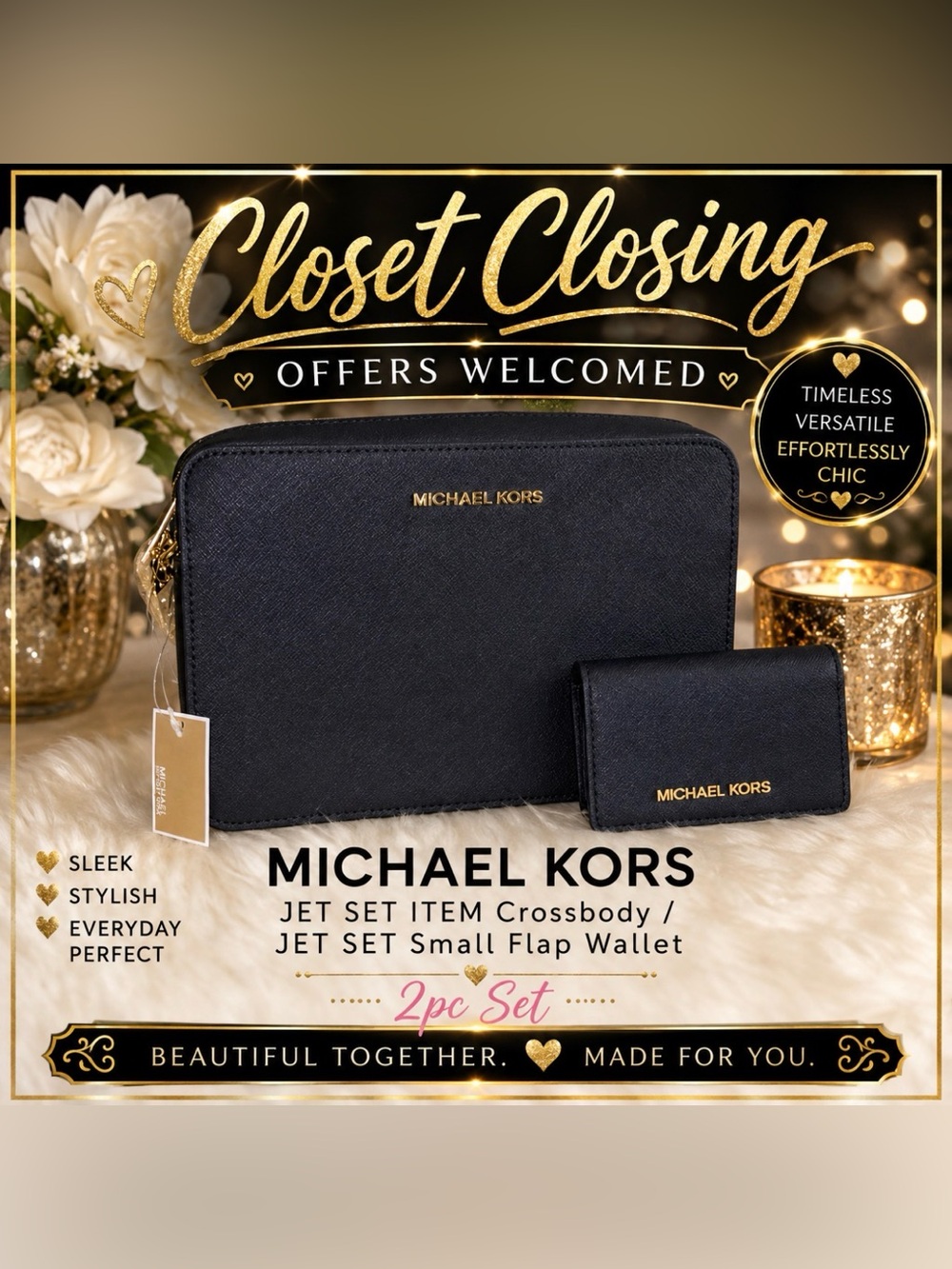Michael Kors JET SET ITEM Crossbody/JET SET Small Flap Wallet 2pc Set